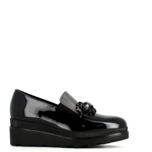 Cinders Shoe Heaven Wedge | Occasion Shoes*Comart Wedge Loafer with Trim Patent Black