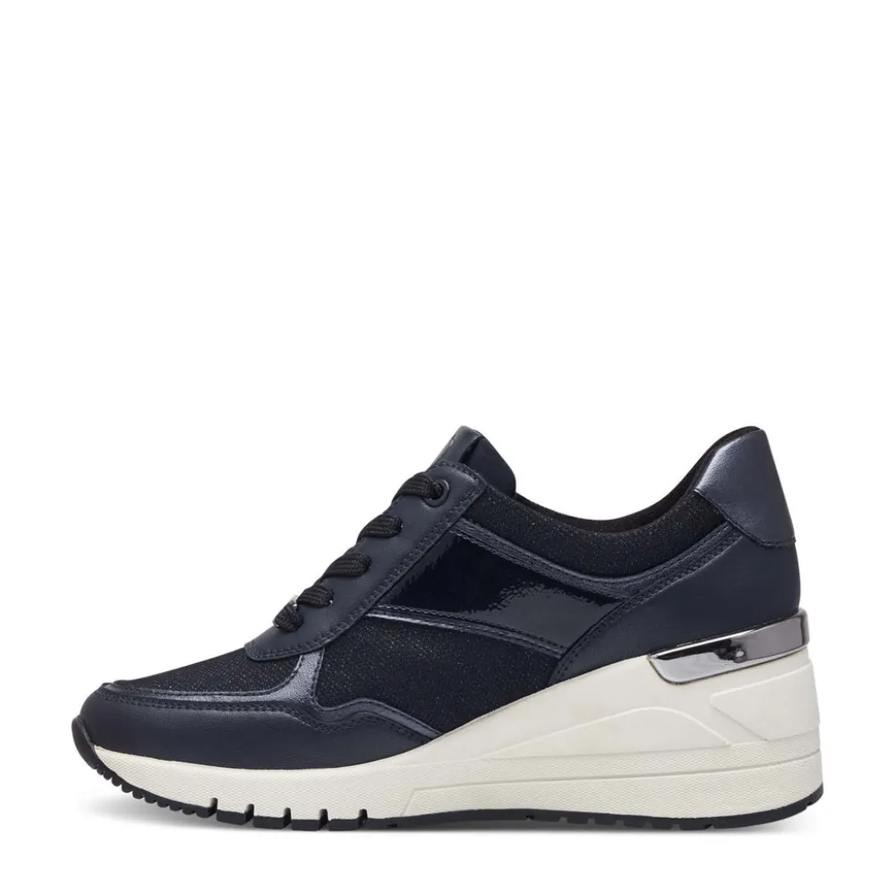 Cinders Shoe Heaven Trainers | Wedge*Marco Tozzi Wedge Laced Trainer Navy