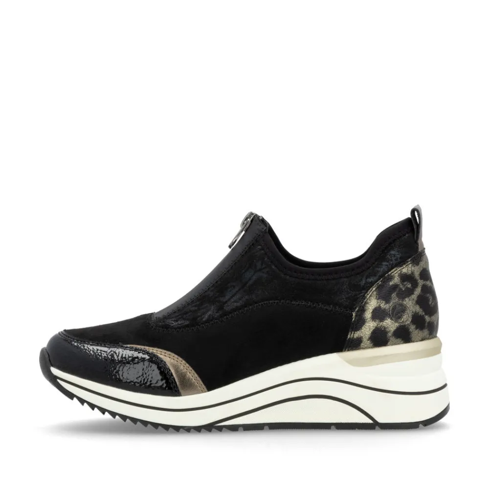 Cinders Shoe Heaven Trainers | Wedge*Remonte Casual Wedge Black Micro Print