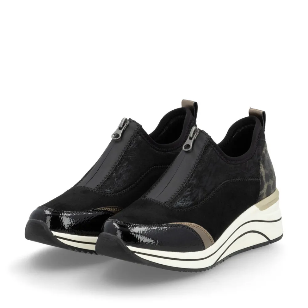 Cinders Shoe Heaven Trainers | Wedge*Remonte Casual Wedge Black Micro Print
