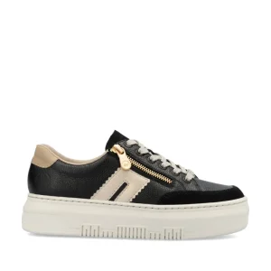 Cinders Shoe Heaven Trainers*Rieker Flatform Zip Trainer Black/Beige