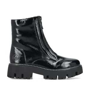 Cinders Shoe Heaven Ankle | Casual Ankle*Rieker Front Zipper Chunky Ankle Boot Black Patent