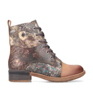 Cinders Shoe Heaven Ankle*Rieker Laced Ankle Boots Floral Tan Multi