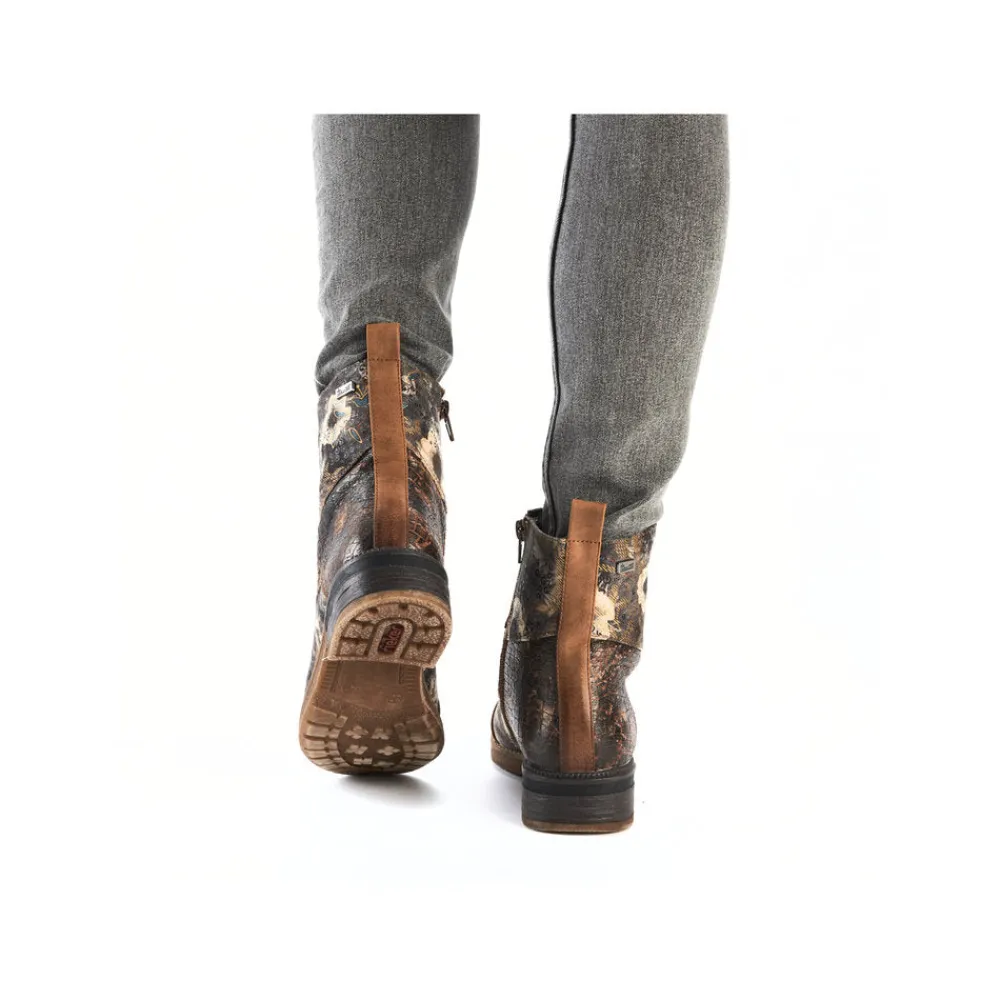 Cinders Shoe Heaven Ankle*Rieker Laced Ankle Boots Floral Tan Multi