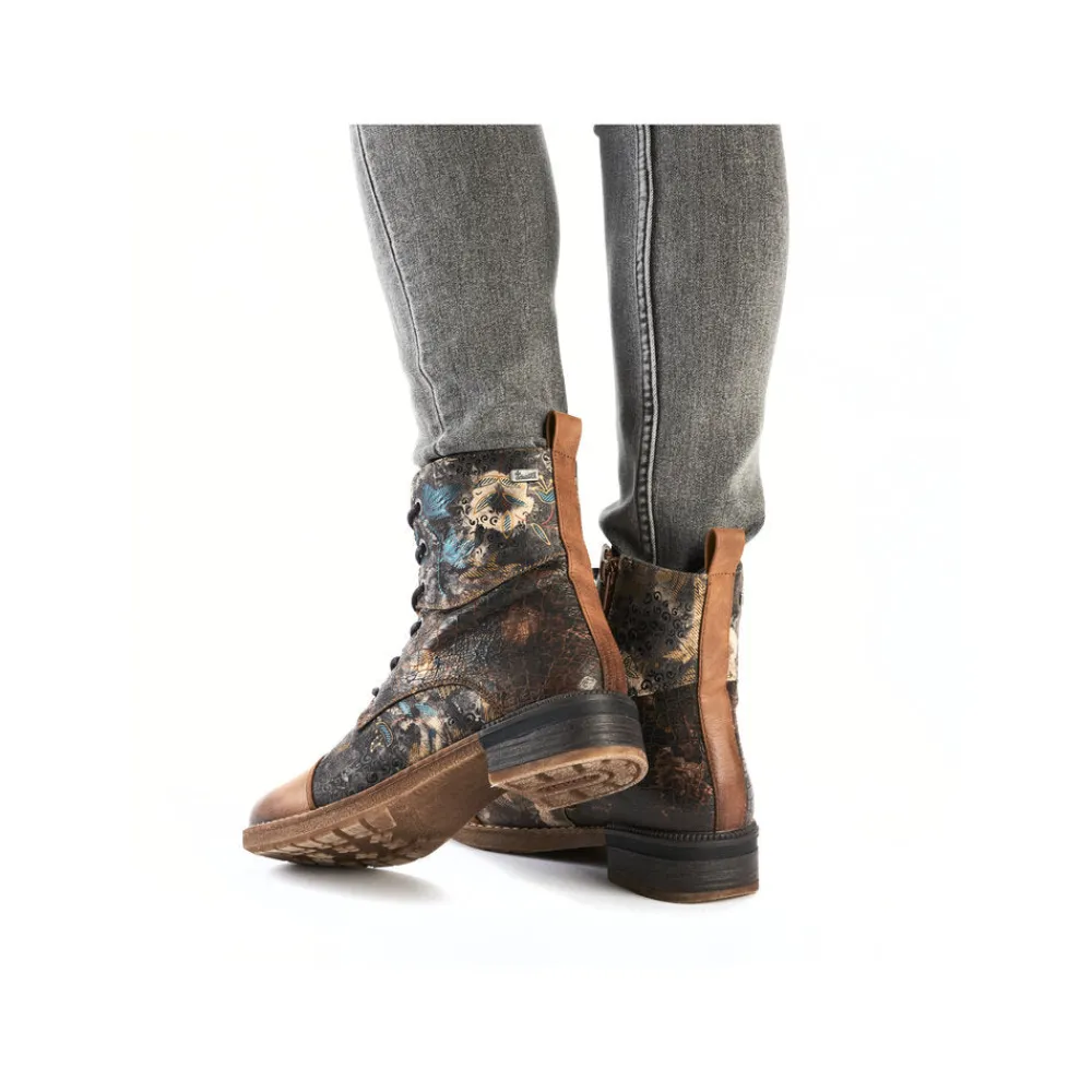 Cinders Shoe Heaven Ankle*Rieker Laced Ankle Boots Floral Tan Multi