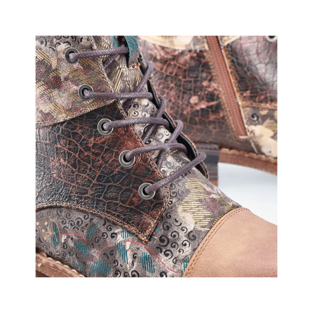 Cinders Shoe Heaven Ankle*Rieker Laced Ankle Boots Floral Tan Multi