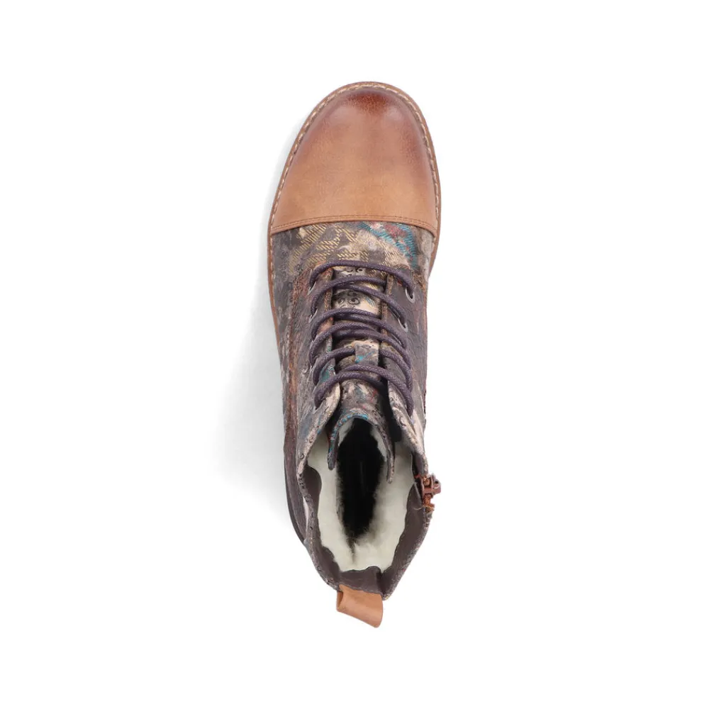 Cinders Shoe Heaven Ankle*Rieker Laced Ankle Boots Floral Tan Multi