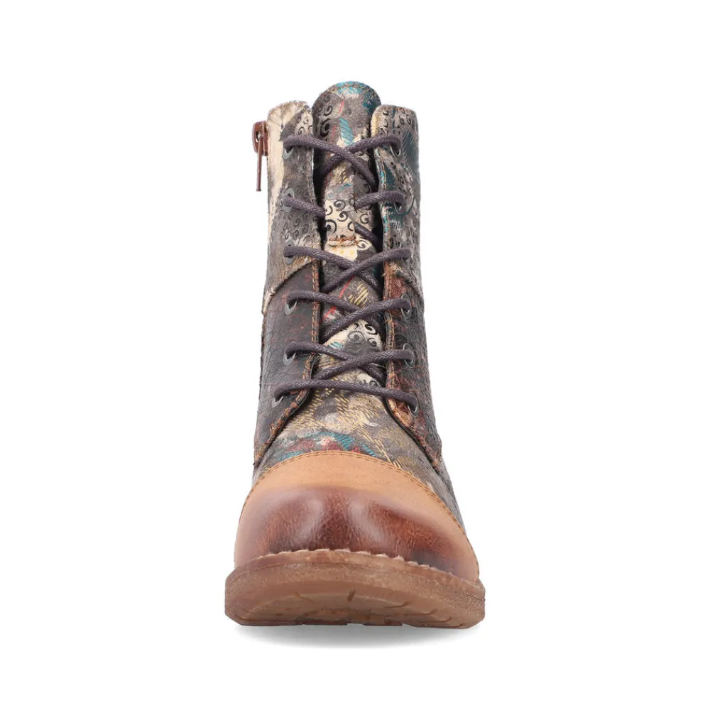 Cinders Shoe Heaven Ankle*Rieker Laced Ankle Boots Floral Tan Multi