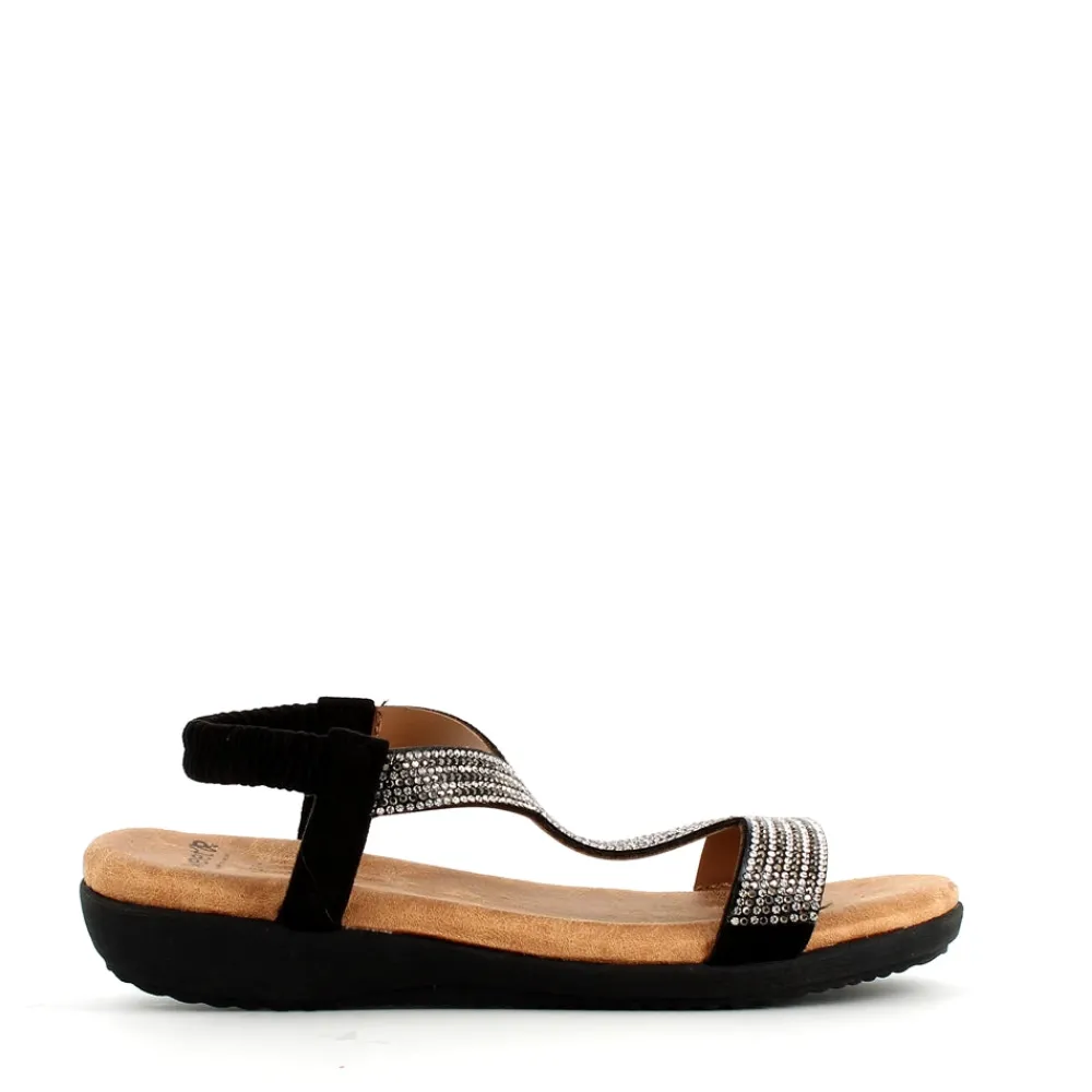 Cinders Shoe Heaven Flat*Sweet'R Summer Sandal Crystal Black