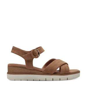 Cinders Shoe Heaven Wedge Sandals*Tamaris Strappy Leather Sandal Camel