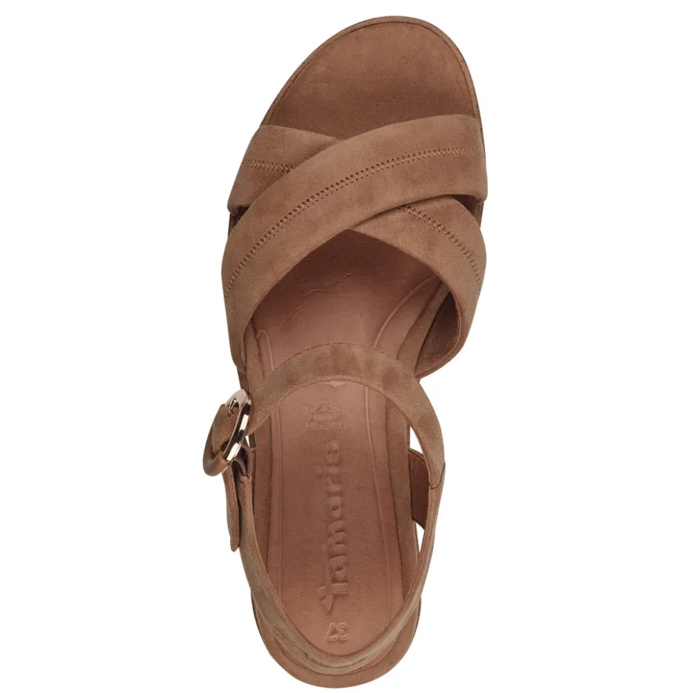 Cinders Shoe Heaven Wedge Sandals*Tamaris Strappy Leather Sandal Camel